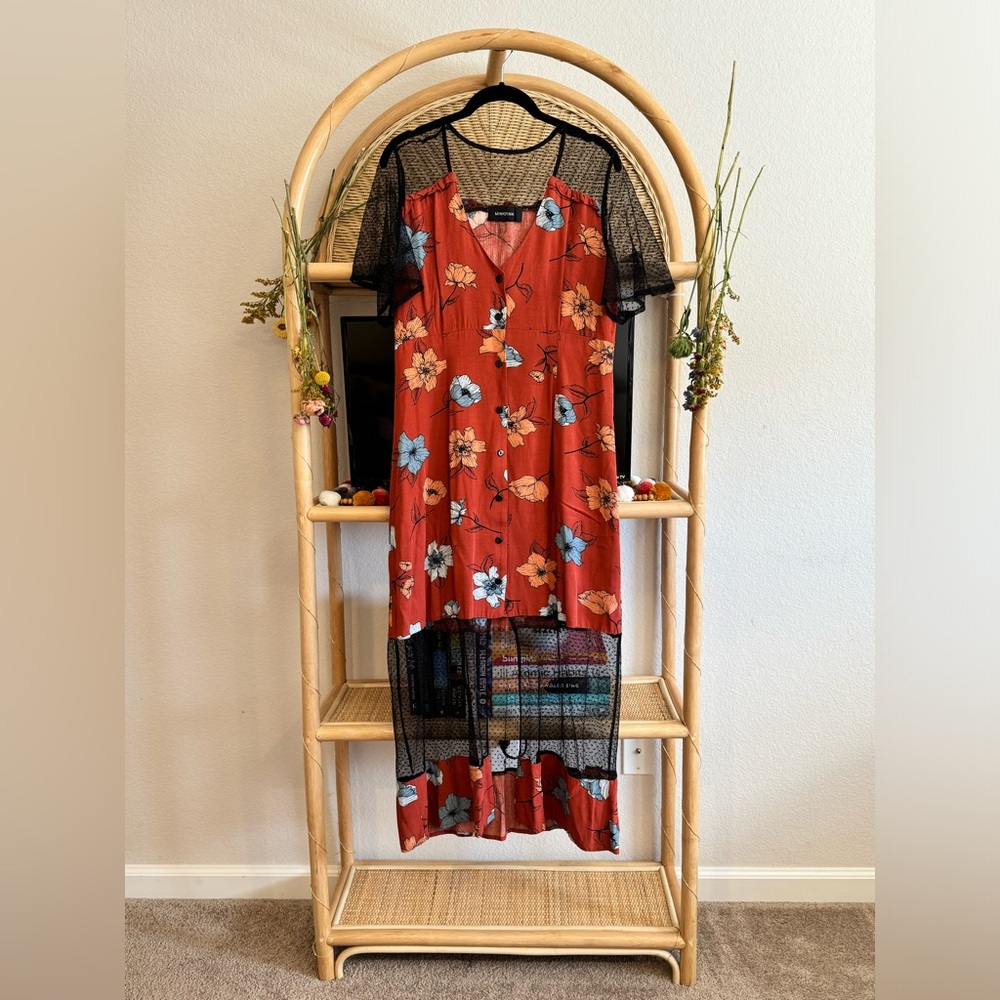 Minkpink floral maxi dress with mesh panels